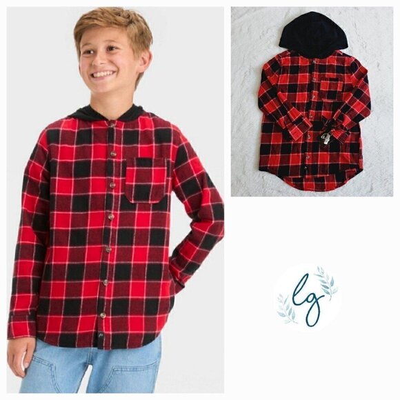 Art Class Other - Art Class Boys' Flannel Plaid Hooded Long Sleeve Button-Down Shirt 4KIDC-BF